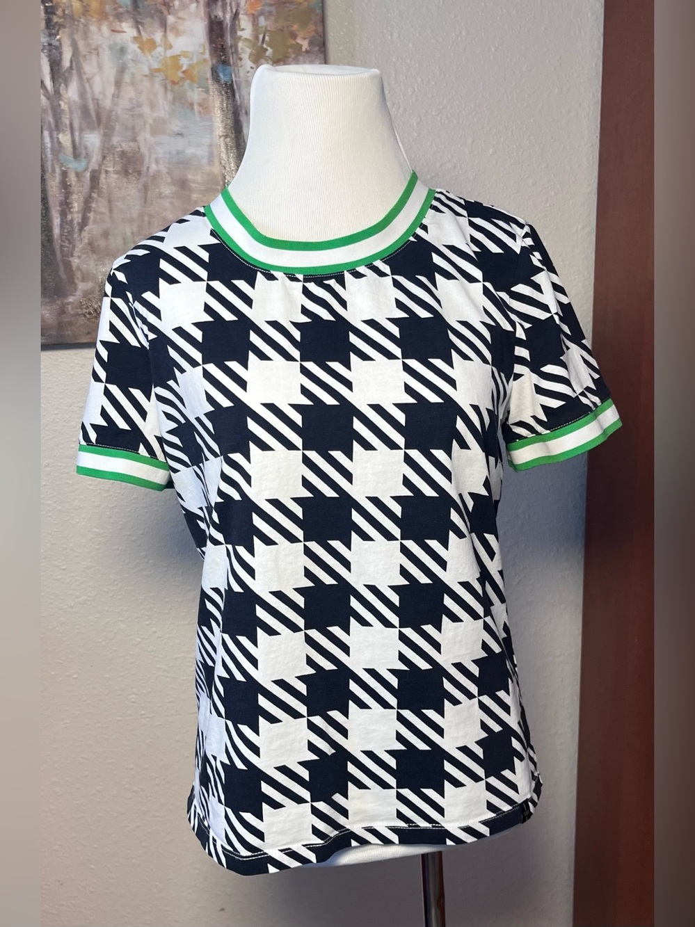 Tommy Hilfiger White Knit Top with Black, Green & Red Accents